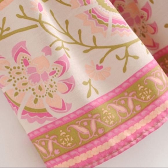 Green Floral Boho Retro Tiered Ruffle Mini Dress - Picture 12 of 12